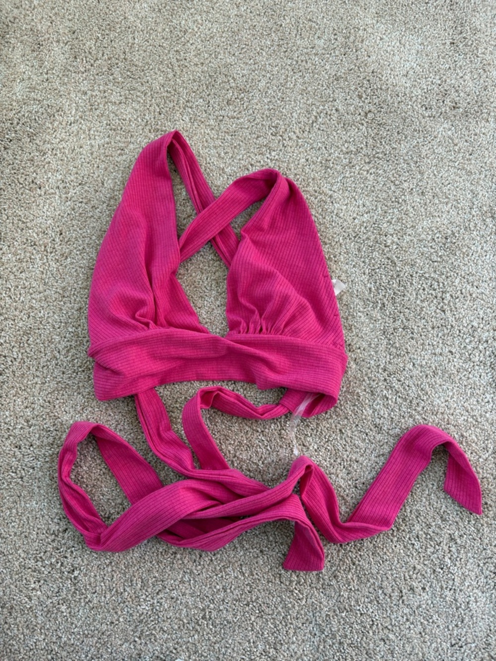 Hot Pink Ribbed Wrap Bikini Top